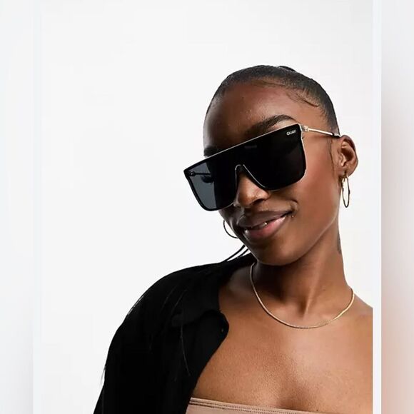 QUAY Polarized Nightfall Remixed shield Sunglasses with gold frame.  New - Picture 4 of 15